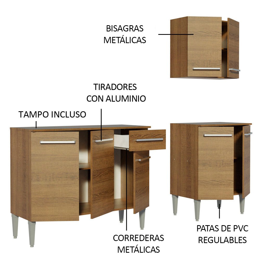 Cocina Integral Modular Emilly Free Marron 169x186cm con Mesón de Madera Aglomerada Mdp sin Estufa con Un Cajón y con Siete Entrepaños - COCINAS | Bylmo