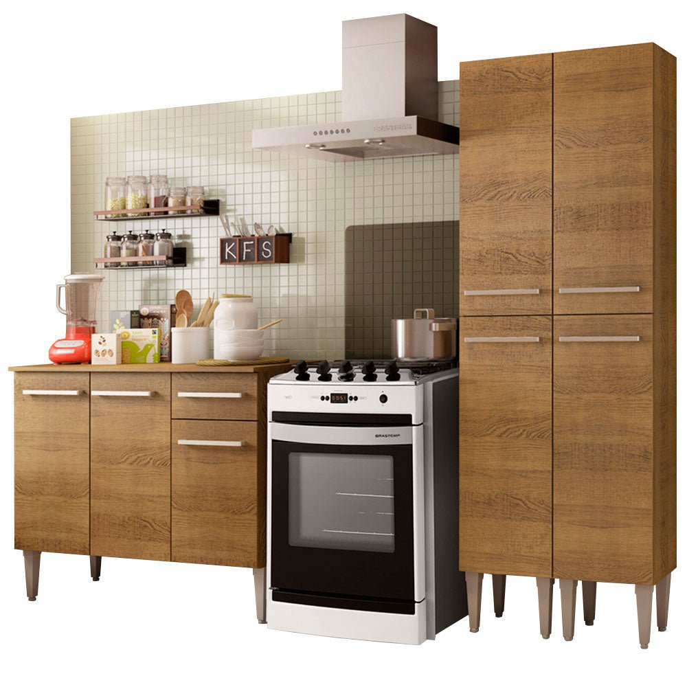 Cocina Integral Modular Emilly Front Marron 169x186cm con Mesón de Madera Aglomerada Mdp sin Estufa con Un Cajón y con Once Entrepaños - COCINAS | Bylmo