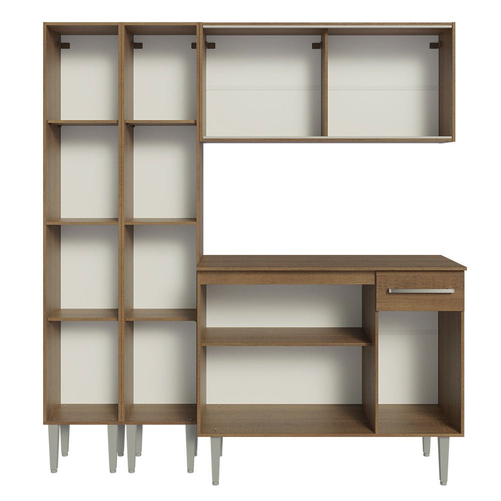 Cocina Integral Modular Emilly Marron 169x186cm con Mesón de Madera Aglomerada Mdp sin Estufa con Un Cajón y con Trece Entrepaños - COCINAS | Bylmo