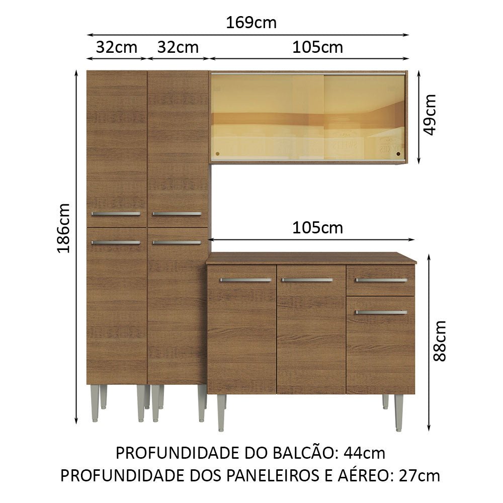 Cocina Integral Modular Emilly Marron 169x186cm con Mesón de Madera Aglomerada Mdp sin Estufa con Un Cajón y con Trece Entrepaños - COCINAS | Bylmo