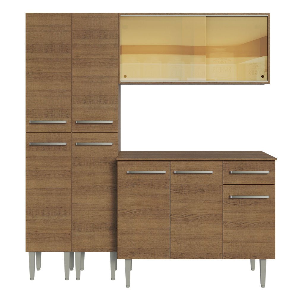 Cocina Integral Modular Emilly Marron 169x186cm con Mesón de Madera Aglomerada Mdp sin Estufa con Un Cajón y con Trece Entrepaños - COCINAS | Bylmo