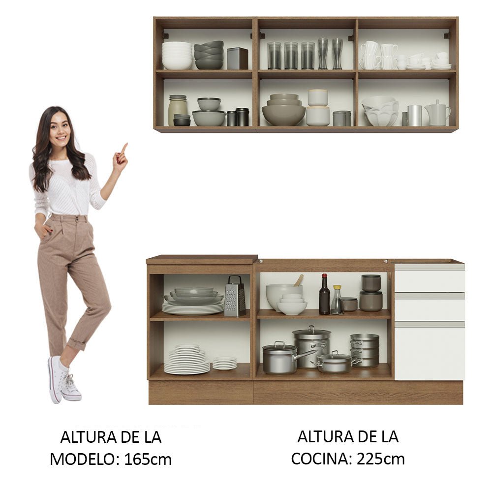 Cocina Integral Modular Glamy Marron y Blanco 180x225cm sin Mesón sin Estufa con Tres Cajones y con Diez Entrepaños - COCINAS | Bylmo
