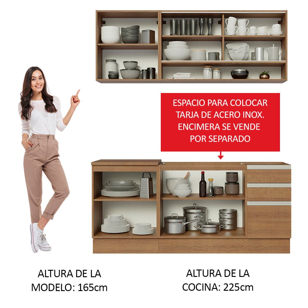 Cocina Integral Modular Glamy Marron 180x225cm sin Mesón sin Estufa con Tres Cajones y con Once Entrepaños - COCINAS | Bylmo