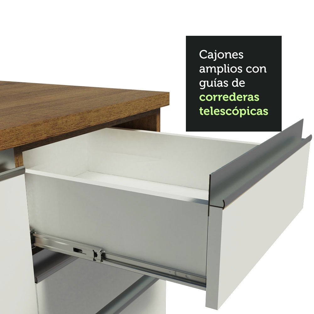 Cocina Integral Modular Glamy Marron y Blanco 180x225cm sin Mesón sin Estufa con Tres Cajones con Puerta de Vidrio y con Espacio para Extractor - COCINAS | Bylmo