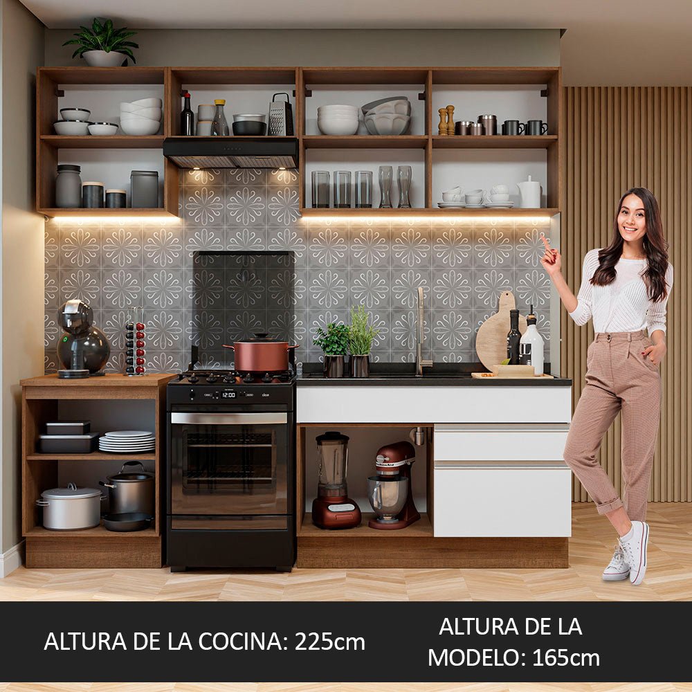 Cocina Integral Modular Glamy Marron y Blanco 240x225cm sin Mesón sin Estufa con Dos Cajones y con Diez Entrepaños - COCINAS | Bylmo