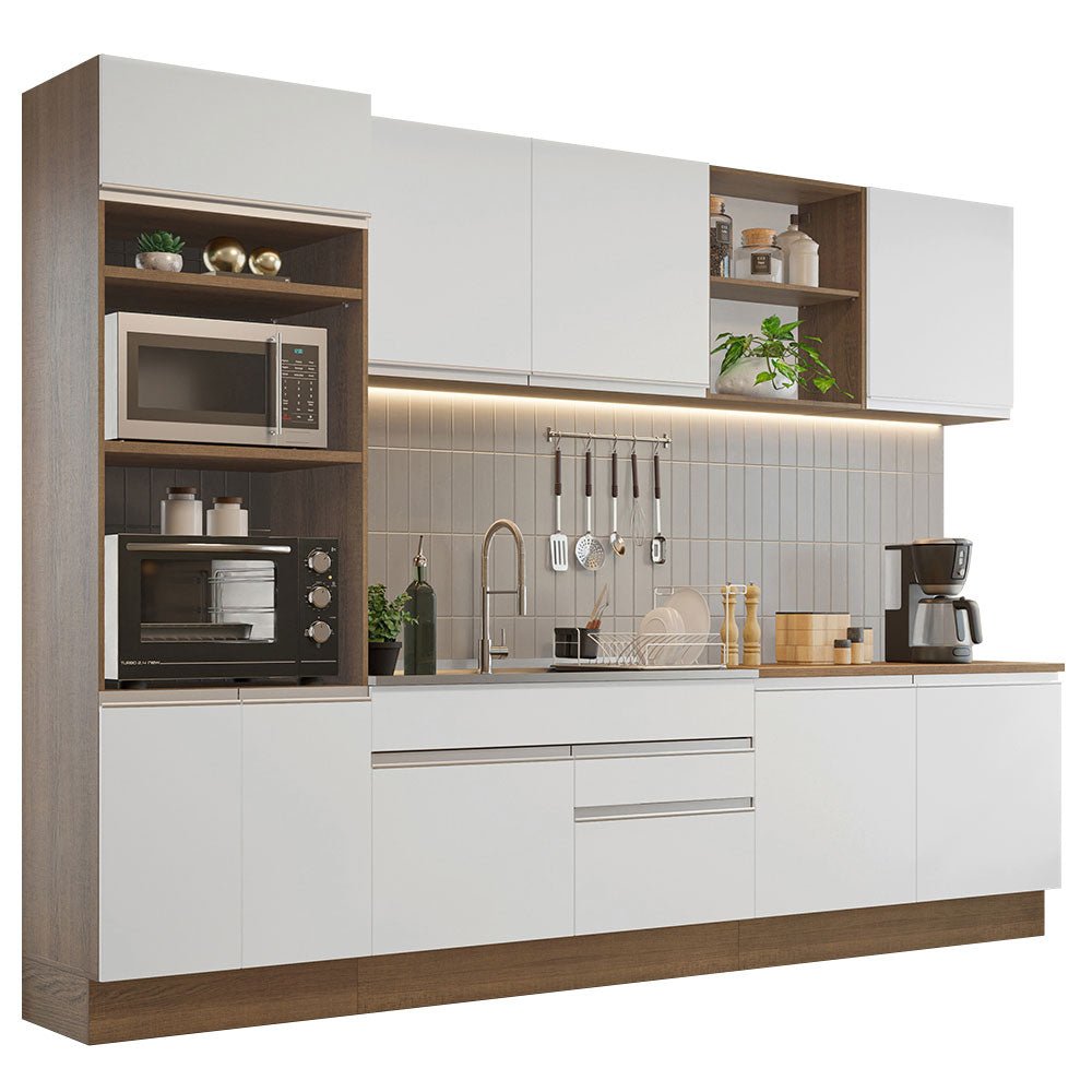 Cocina Integral Modular Glamy Marron y Blanco 310x225cm sin Mesón sin Estufa con Dos Cajones y con Dieciocho Entrepaños - COCINAS | Bylmo