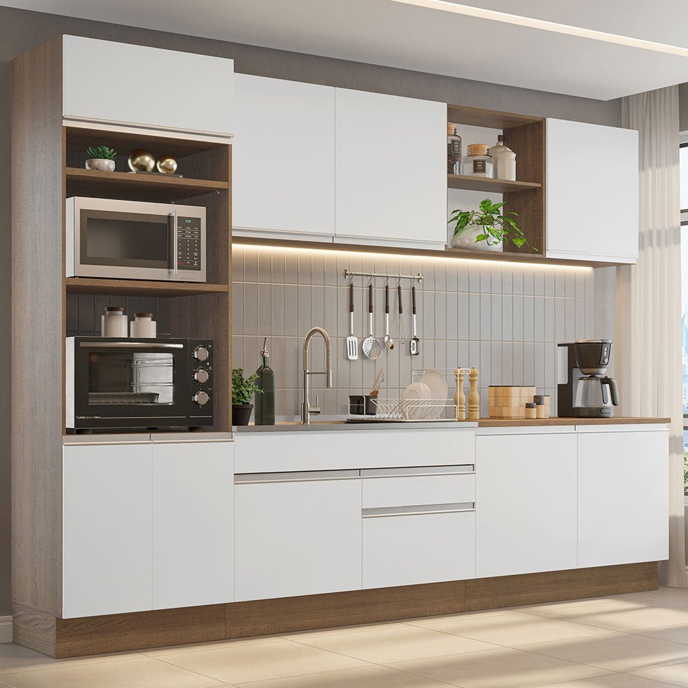 Cocina Integral Modular Glamy Marron y Blanco 310x225cm sin Mesón sin Estufa con Dos Cajones y con Dieciocho Entrepaños - COCINAS | Bylmo