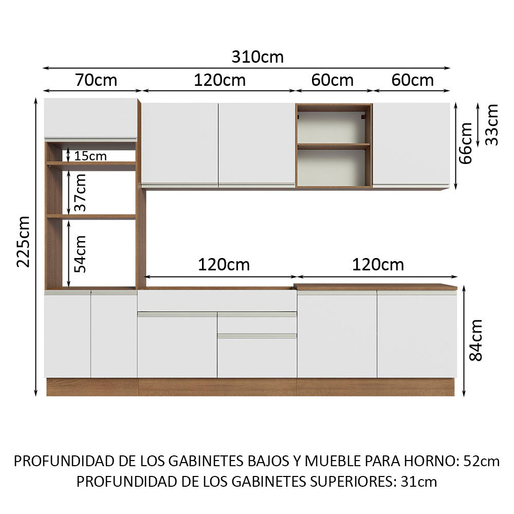 Cocina Integral Modular Glamy Marron y Blanco 310x225cm sin Mesón sin Estufa con Dos Cajones y con Dieciocho Entrepaños - COCINAS | Bylmo