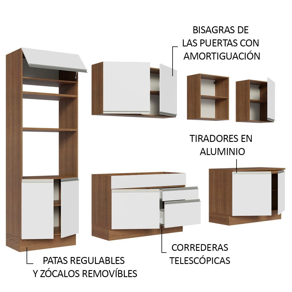 Cocina Integral Modular Glamy Marron y Blanco 310x225cm sin Mesón sin Estufa con Dos Cajones y con Dieciocho Entrepaños - COCINAS | Bylmo