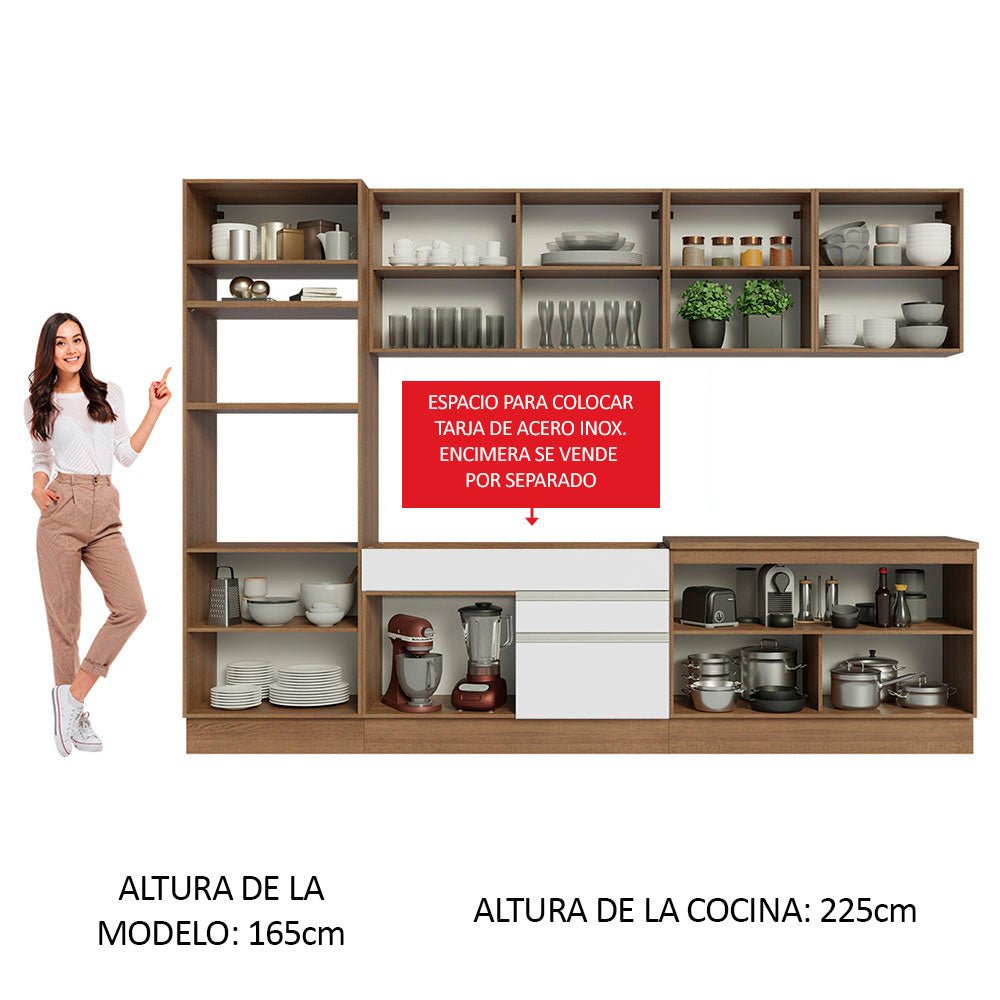 Cocina Integral Modular Glamy Marron y Blanco 310x225cm sin Mesón sin Estufa con Dos Cajones y con Dieciocho Entrepaños - COCINAS | Bylmo