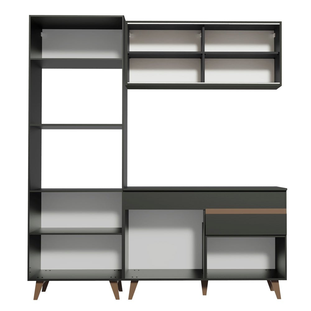 Cocina Integral Modular Reims Negro 190x210cm con Mesón de Madera Aglomerada Mdp sin Estufa con Un Cajón y con Once Entrepaños - COCINAS | Bylmo