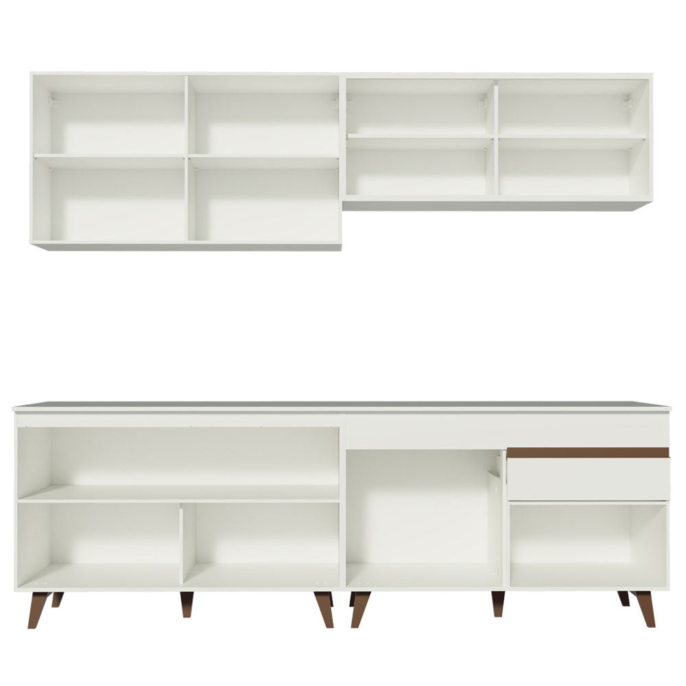 Cocina Integral Modular Reims Blanco 240x210cm con Mesón de Madera Aglomerada Mdp sin Estufa con Un Cajón y con Trece Entrepaños - COCINAS | Bylmo