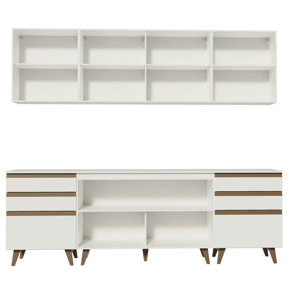 Cocina Integral Modular Reims Blanco 240x210cm con Mesón de Madera Aglomerada Mdp sin Estufa con Seis Cajones y con Once Entrepaños - COCINAS | Bylmo