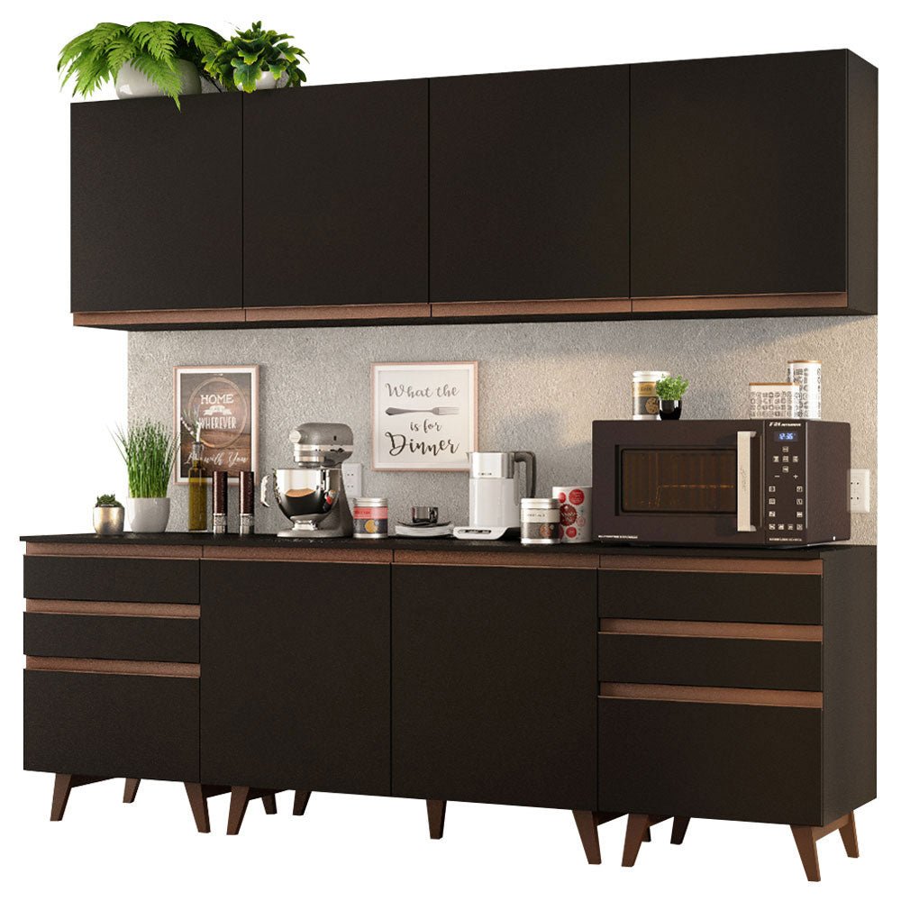 Cocina Integral Modular Reims Negro 240x210cm con Mesón de Madera Aglomerada Mdp sin Estufa con Seis Cajones y con Once Entrepaños - COCINAS | Bylmo