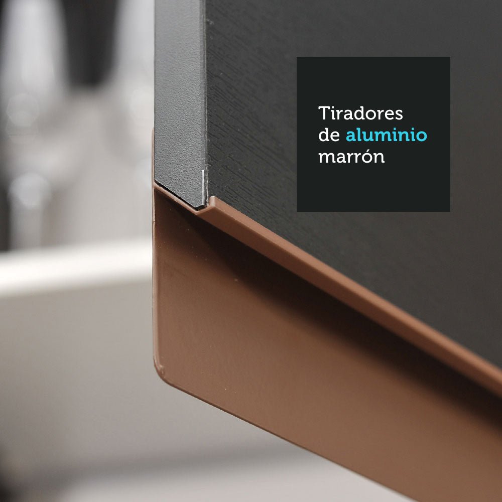 Cocina Integral Modular Reims Negro 250x210cm con Mesón de Madera Aglomerada Mdp sin Estufa con Tres Cajones y con Doce Entrepaños - COCINAS | Bylmo