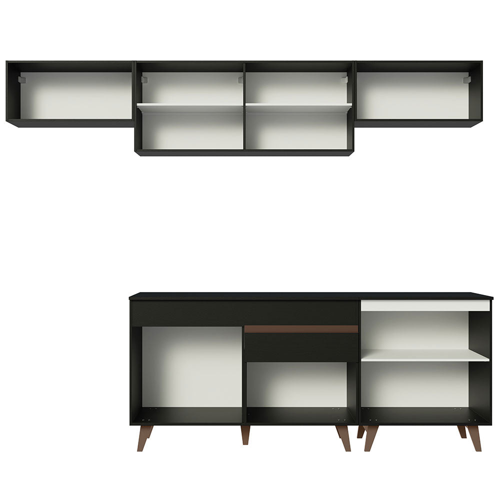 Cocina Integral Modular Reims Negro 260x210cm con Mesón de Madera Aglomerada Mdp sin Estufa con Un Cajón y con Diez Entrepaños - COCINAS | Bylmo