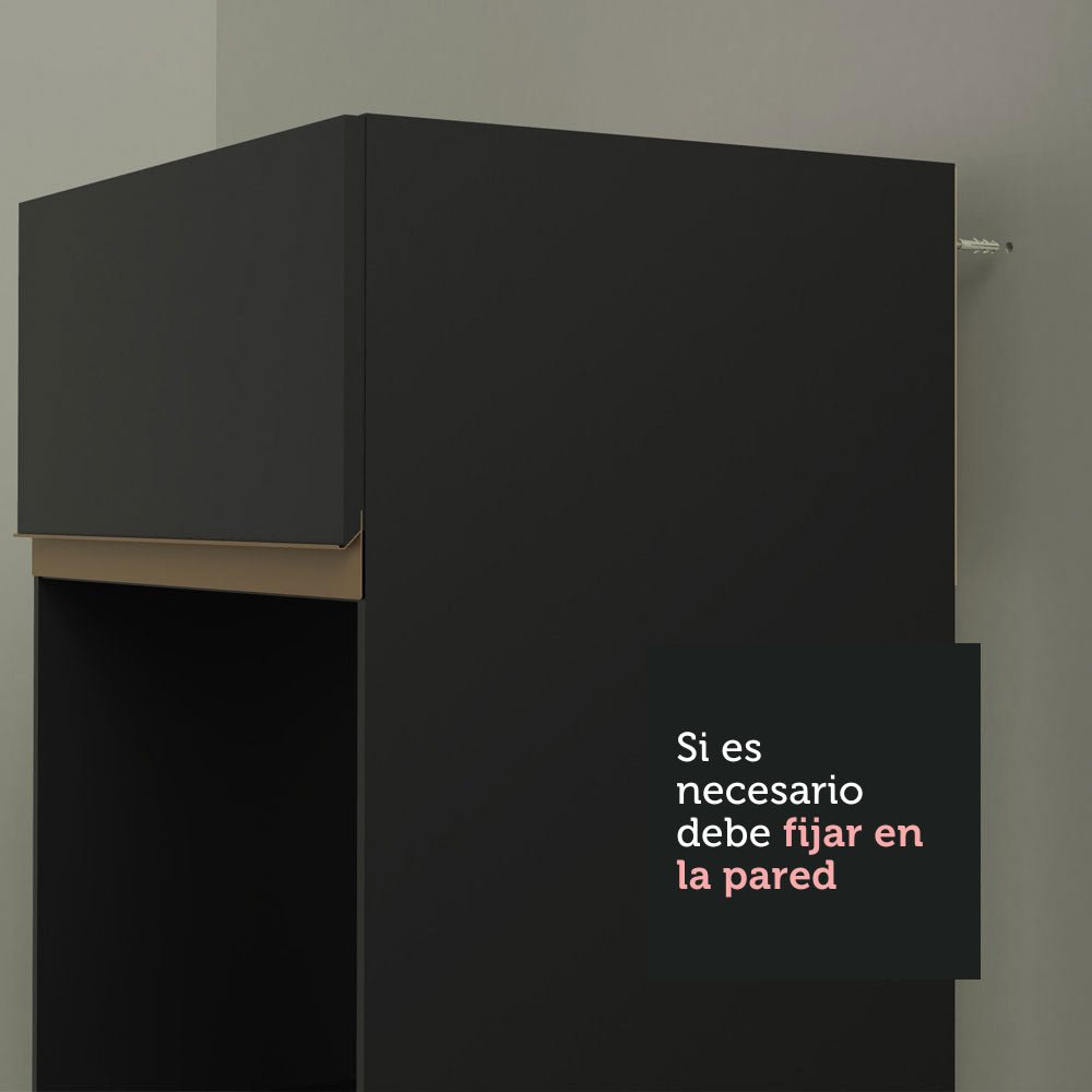Cocina Integral Modular Reims Negro 320x210cm con Mesón de Madera Aglomerada Mdp sin Estufa con Tres Cajones y con Diecisiete Entrepaños - COCINAS | Bylmo