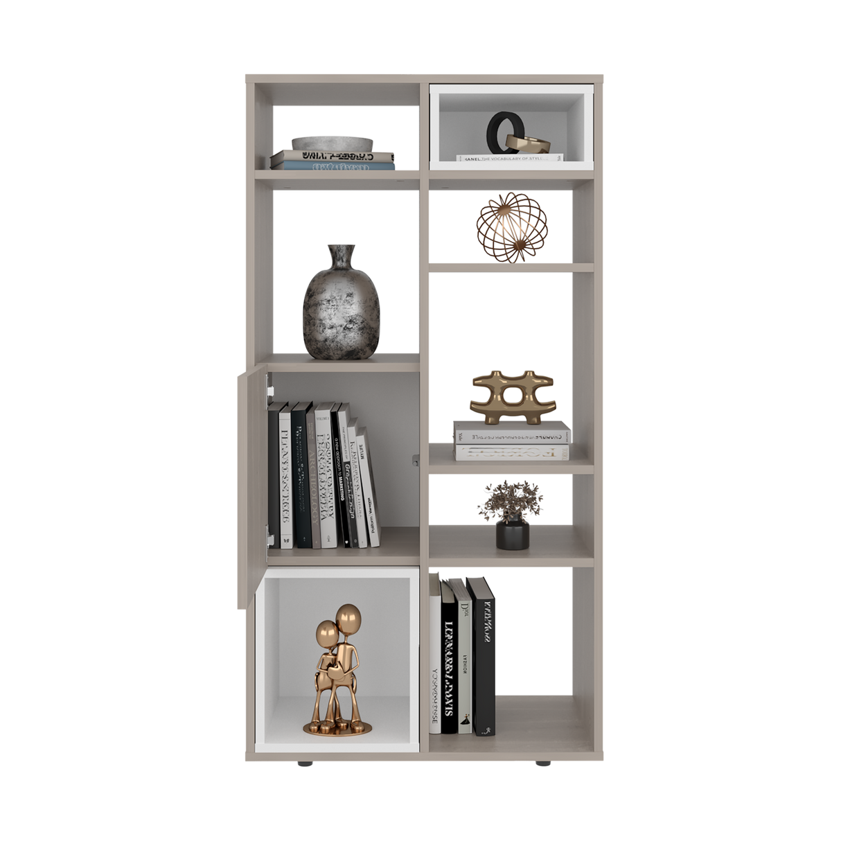 Biblioteca Momi Bardolino y Blanco 61.6x120cm Rectangular con Ocho Compartimientos y Seis Entrepaños - BIBLIOTECAS Y ESTANTERIAS | Bylmo