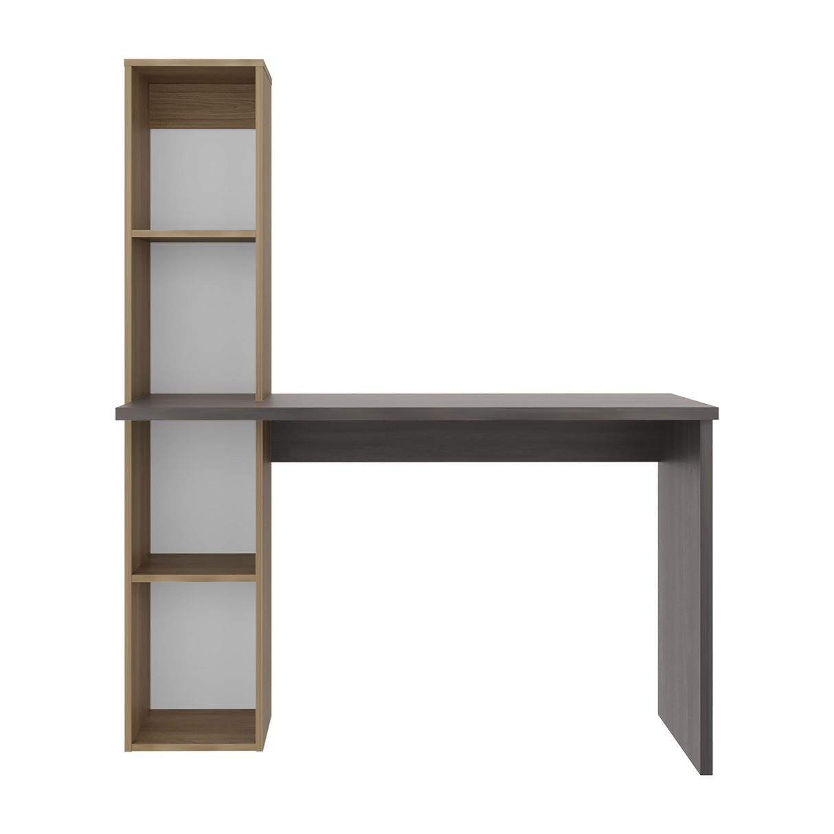 Escritorio con Biblioteca Aston Fresno Europeo y Carbón 120.3x145.8cm sin Cajones - ESCRITORIOS | Bylmo