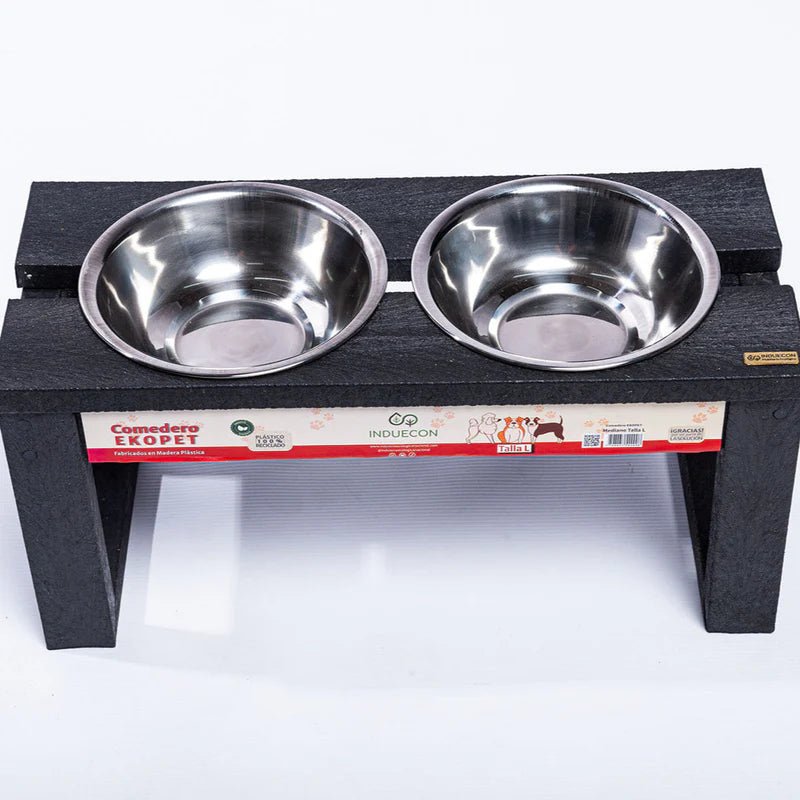 Comedero Ekopet Negro 45x22cm con Dos Tazones y para Perro Mediano - COMEDEROS PARA MASCOTAS | Bylmo