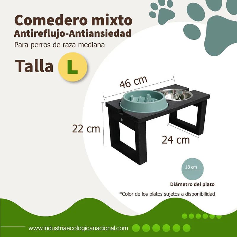 Comedero Ekopet Negro 46x22cm Antirreflujo con Dos Tazones y para Perro Mediano - COMEDEROS PARA MASCOTAS | Bylmo