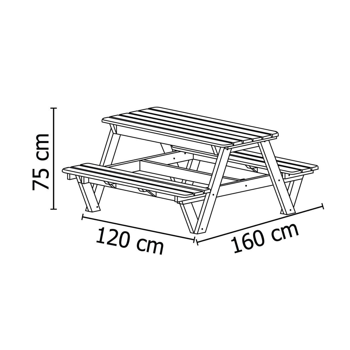 Mesa de Picnic Eucalipto Negro 120x75cm Rectangular de Cuatro Puestos con Dos Sillas - MESAS DE EXTERIOR | Bylmo