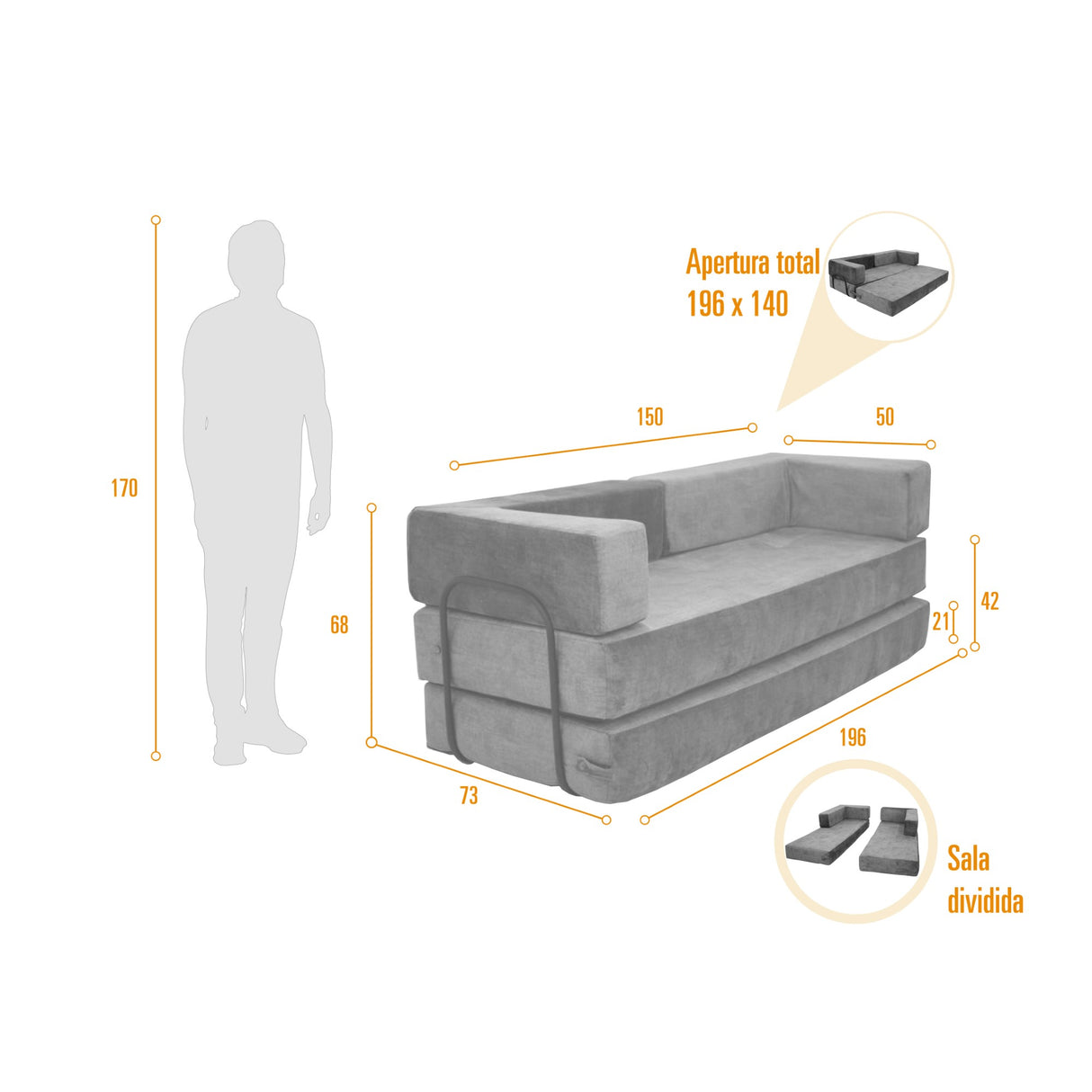 Sofá Cama Nablus Taupe 196x68cm De Tres Puestos y con Apoya Brazos - SOFAS Y POLTRONAS | Bylmo