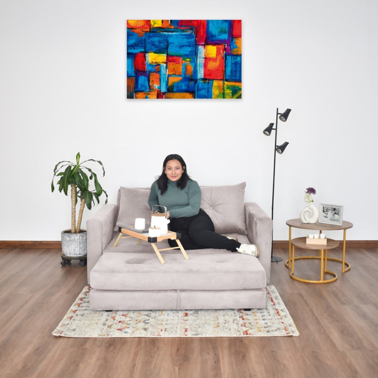 Sofá Cama Torino Taupe 147x87cm De Dos Puestos Reclinable y con Apoya Brazos - SOFAS Y POLTRONAS | Bylmo