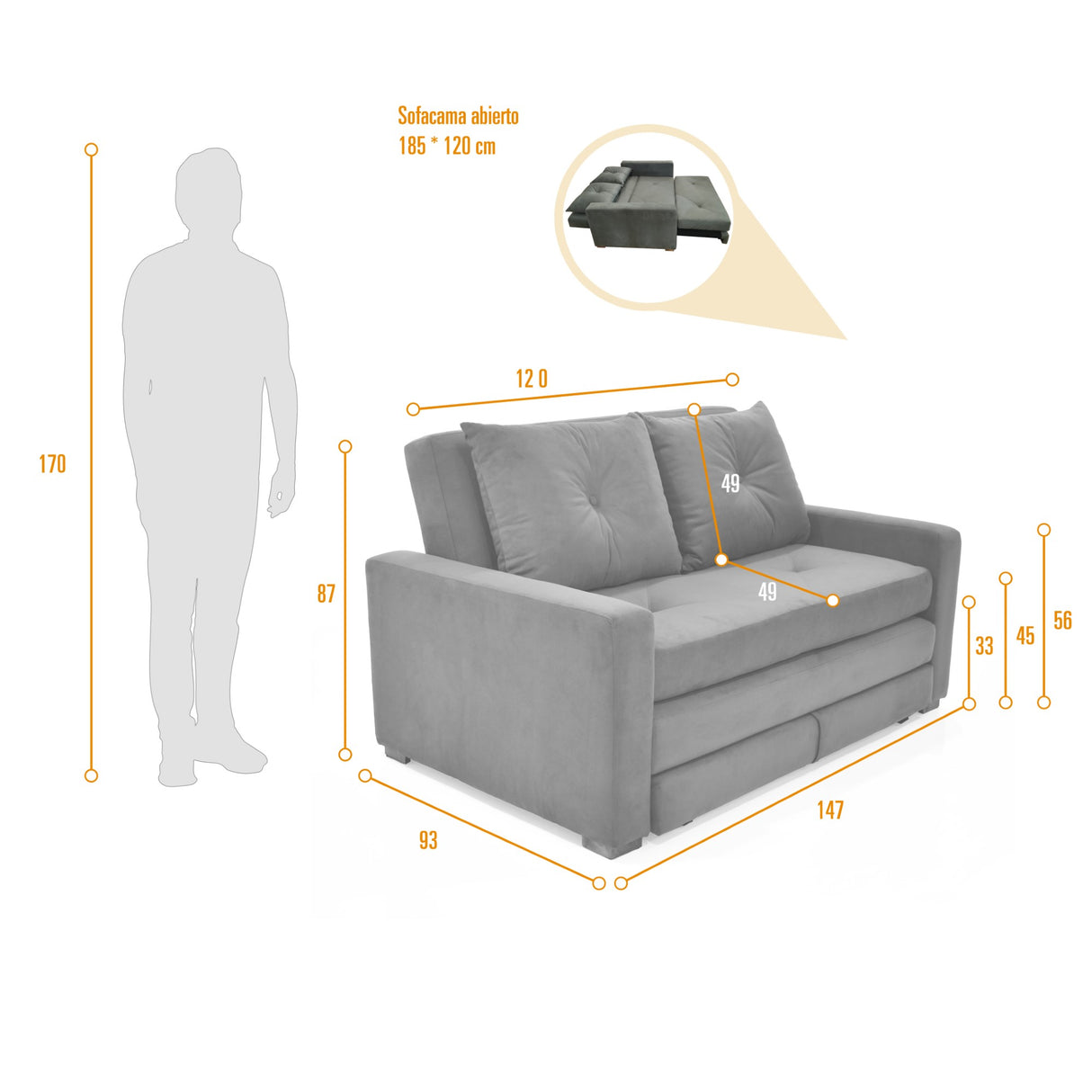 Sofá Cama Torino Taupe 147x87cm De Dos Puestos Reclinable y con Apoya Brazos - SOFAS Y POLTRONAS | Bylmo