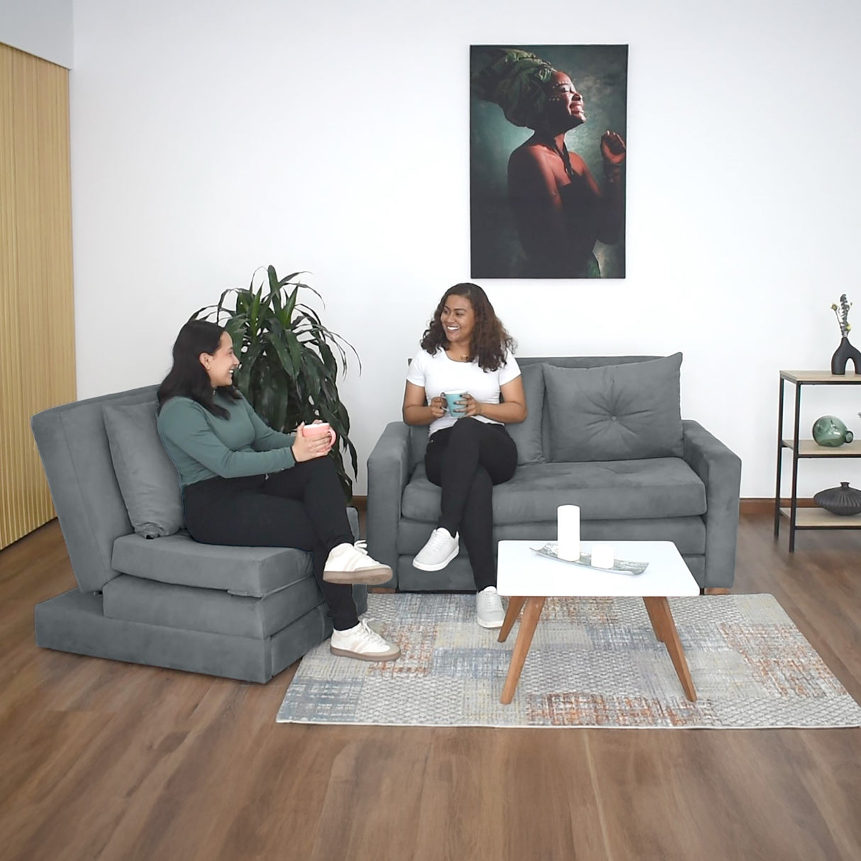 Sala Torino Gris y Blanco Natural 147x87cm con Sofacama Poltrona y Mesa de Centro - SOFAS Y POLTRONAS | Bylmo