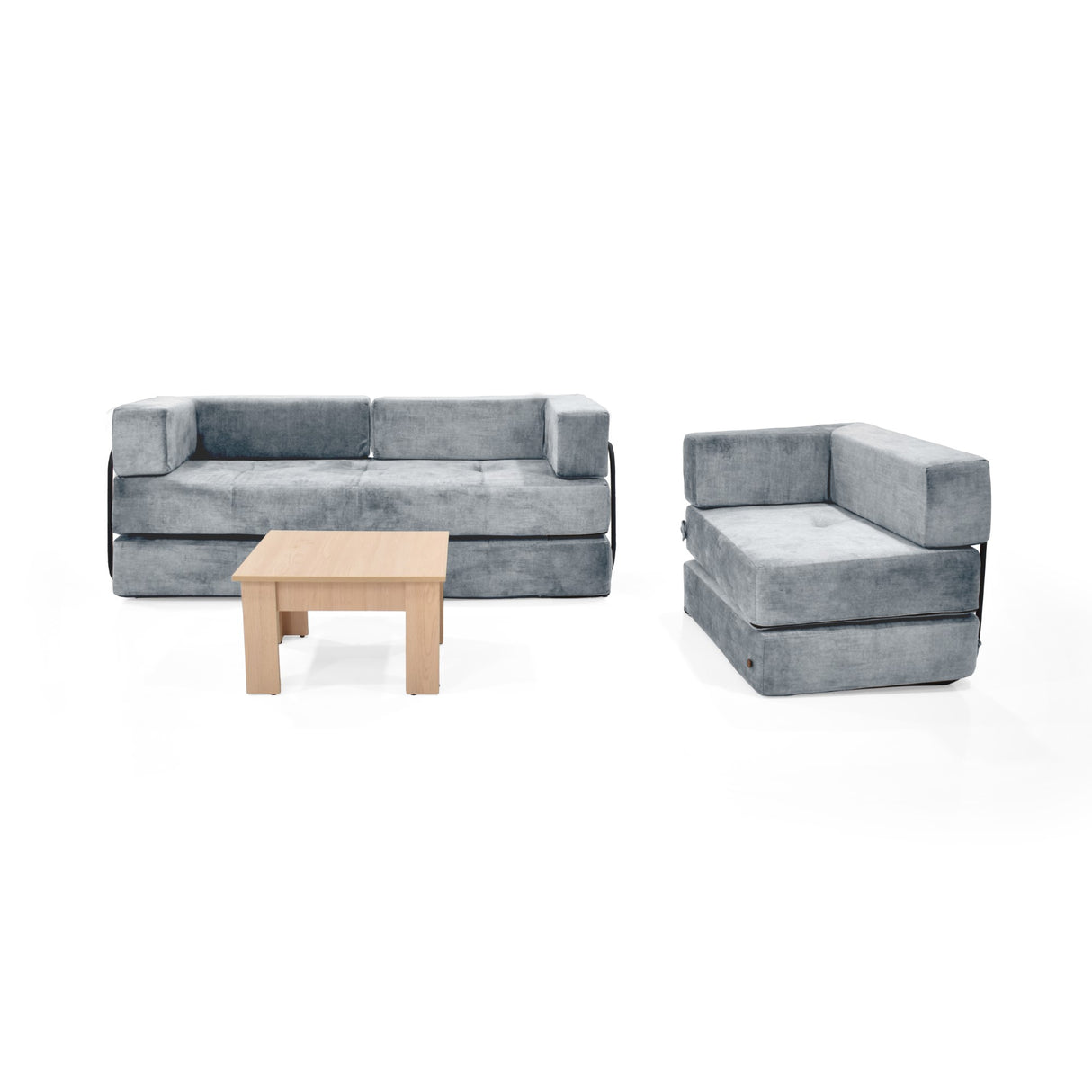 Sala Nablus Plata 196x68cm con Sofacama Poltrona y Mesa de Centro - SOFAS Y POLTRONAS | Bylmo