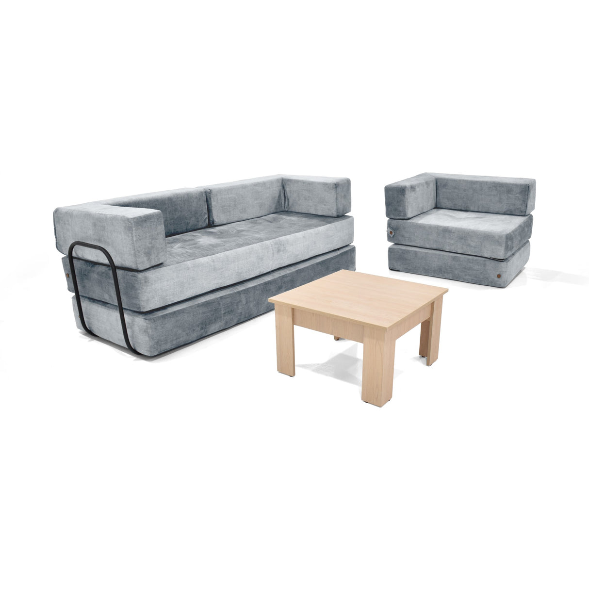 Sala Nablus Plata 196x68cm con Sofacama Poltrona y Mesa de Centro - SOFAS Y POLTRONAS | Bylmo