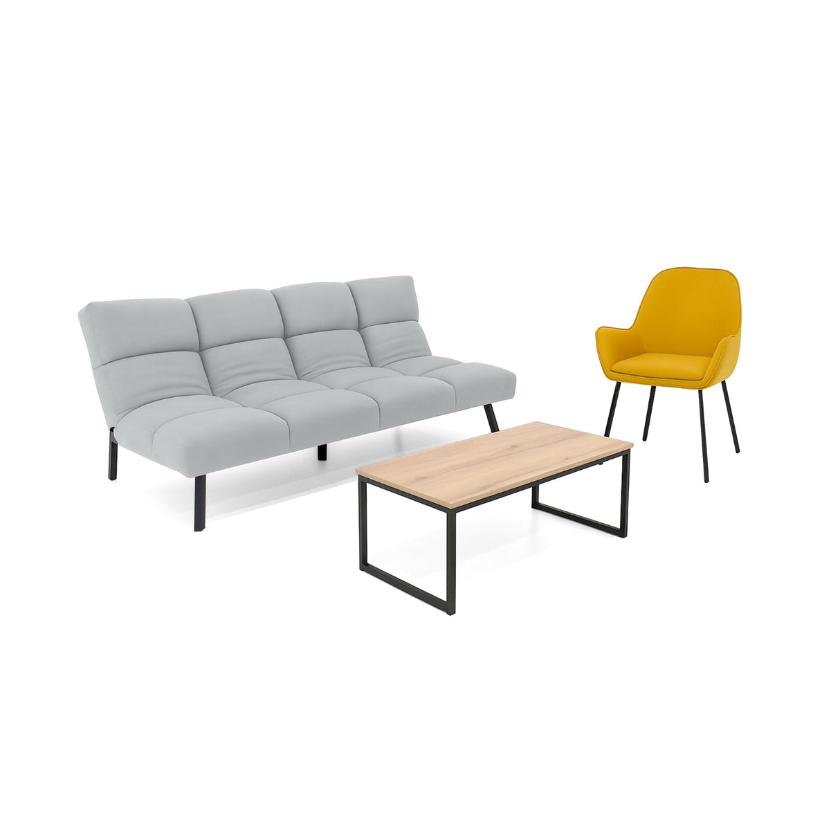 Sala Nivala Plata y Mostaza 187x83cm De Cuatro Puestos Reclinable y sin Apoya Brazos - SOFAS Y POLTRONAS | Bylmo