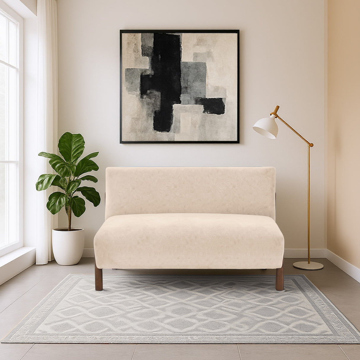 Sofá Dubi Beige 123x73cm De Dos Puestos y sin Apoya Brazos - SOFAS Y POLTRONAS | Bylmo