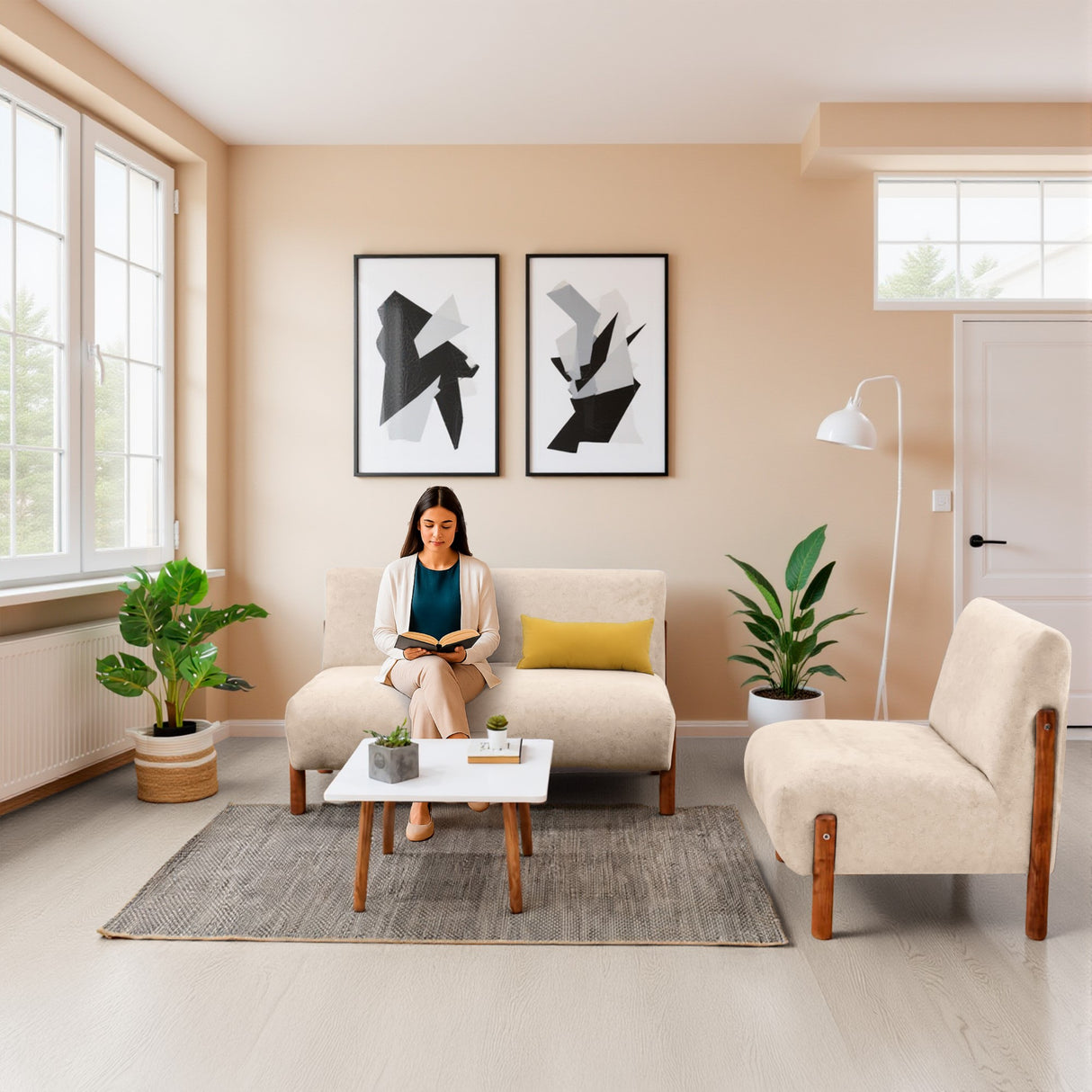 Sofá Dubi Beige 123x73cm De Dos Puestos y sin Apoya Brazos - SOFAS Y POLTRONAS | Bylmo