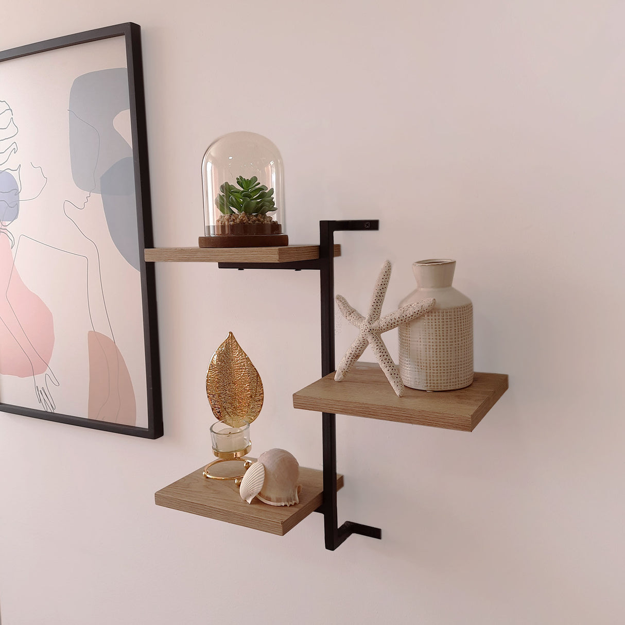 Repisa Abby Madera Natural y Negro 40x40cm con Tres Entrepaños - REPISAS | Bylmo