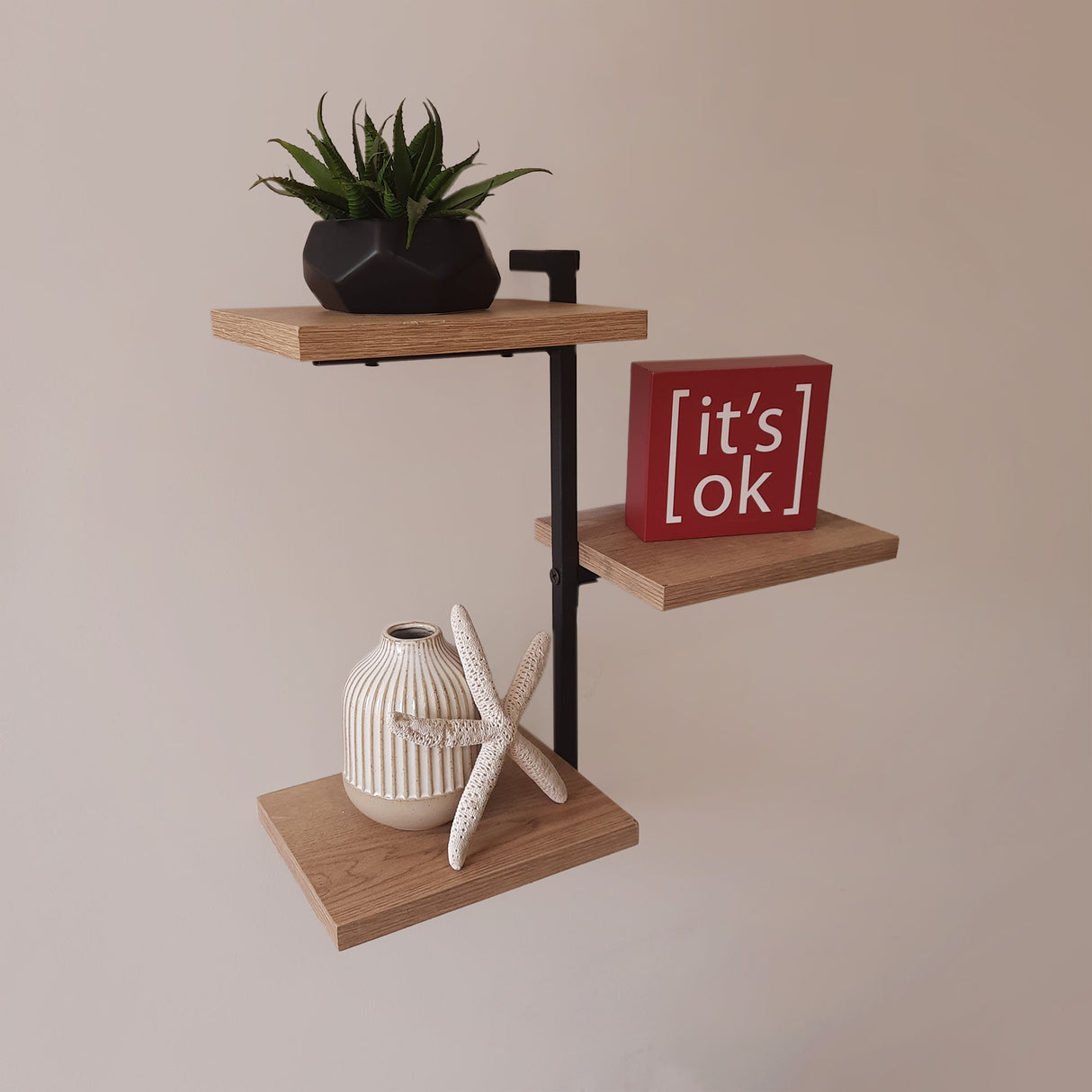 Repisa Abby Madera Natural y Negro 40x40cm con Tres Entrepaños - REPISAS | Bylmo