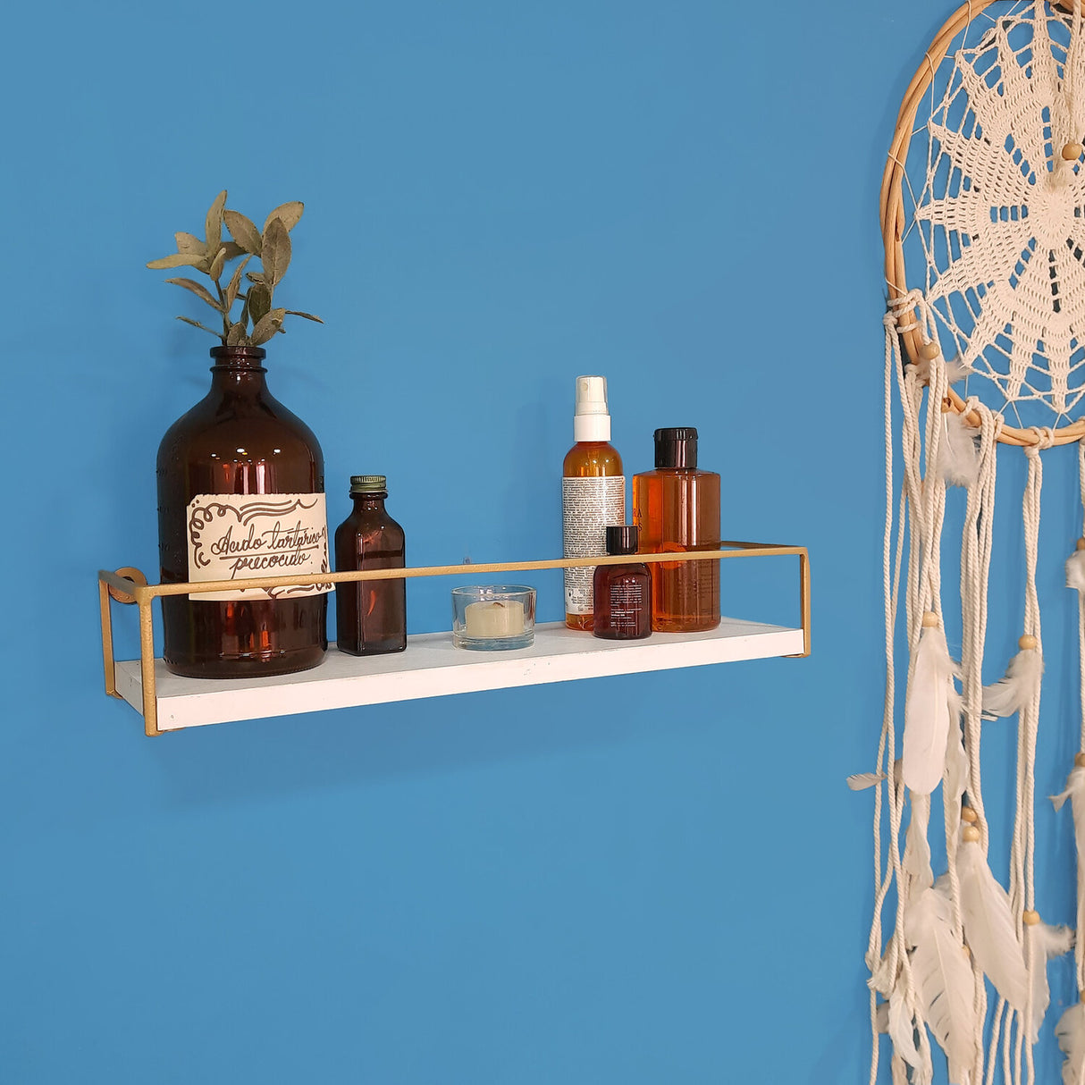 Repisa Monet Blanco y Dorado 41x12cm con Un Entrepaño - REPISAS | Bylmo