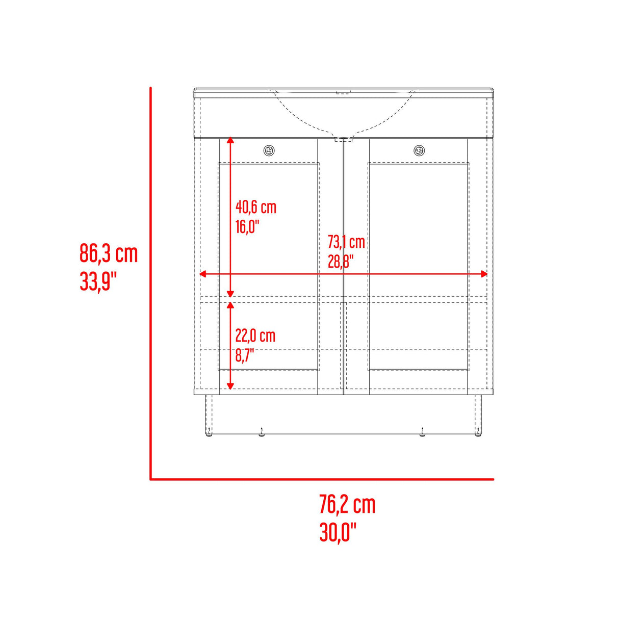 Mueble para Lavamanos Baluarte Blanco 76.2x86.3cm Individual con Lavamanos Empotrado y con Dos Puertas - MUEBLES PARA LAVAMANOS | Bylmo