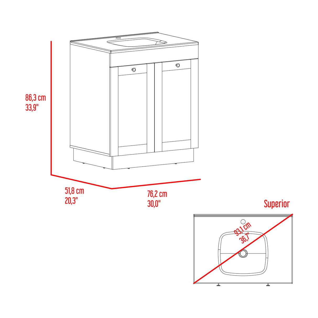 Mueble para Lavamanos Baluarte Blanco 76.2x86.3cm Individual con Lavamanos Empotrado y con Dos Puertas - MUEBLES PARA LAVAMANOS | Bylmo