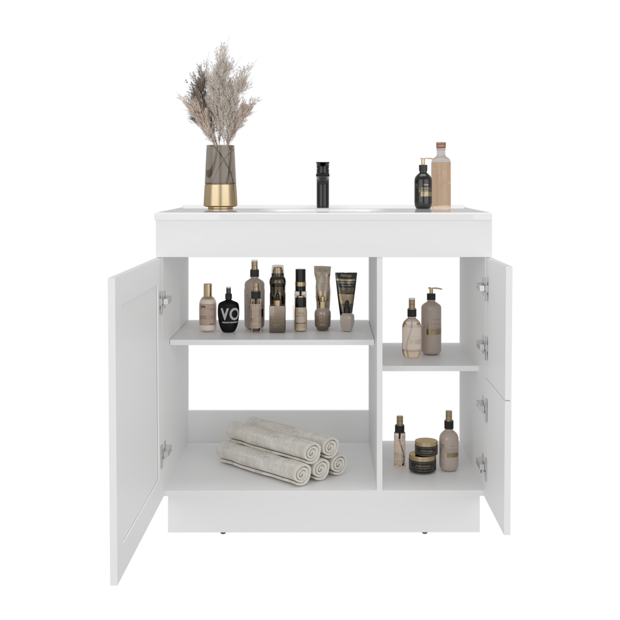 Mueble para Lavamanos Baluarte Blanco 91.7x86.3cm Individual con Lavamanos Empotrado y con Tres Puertas