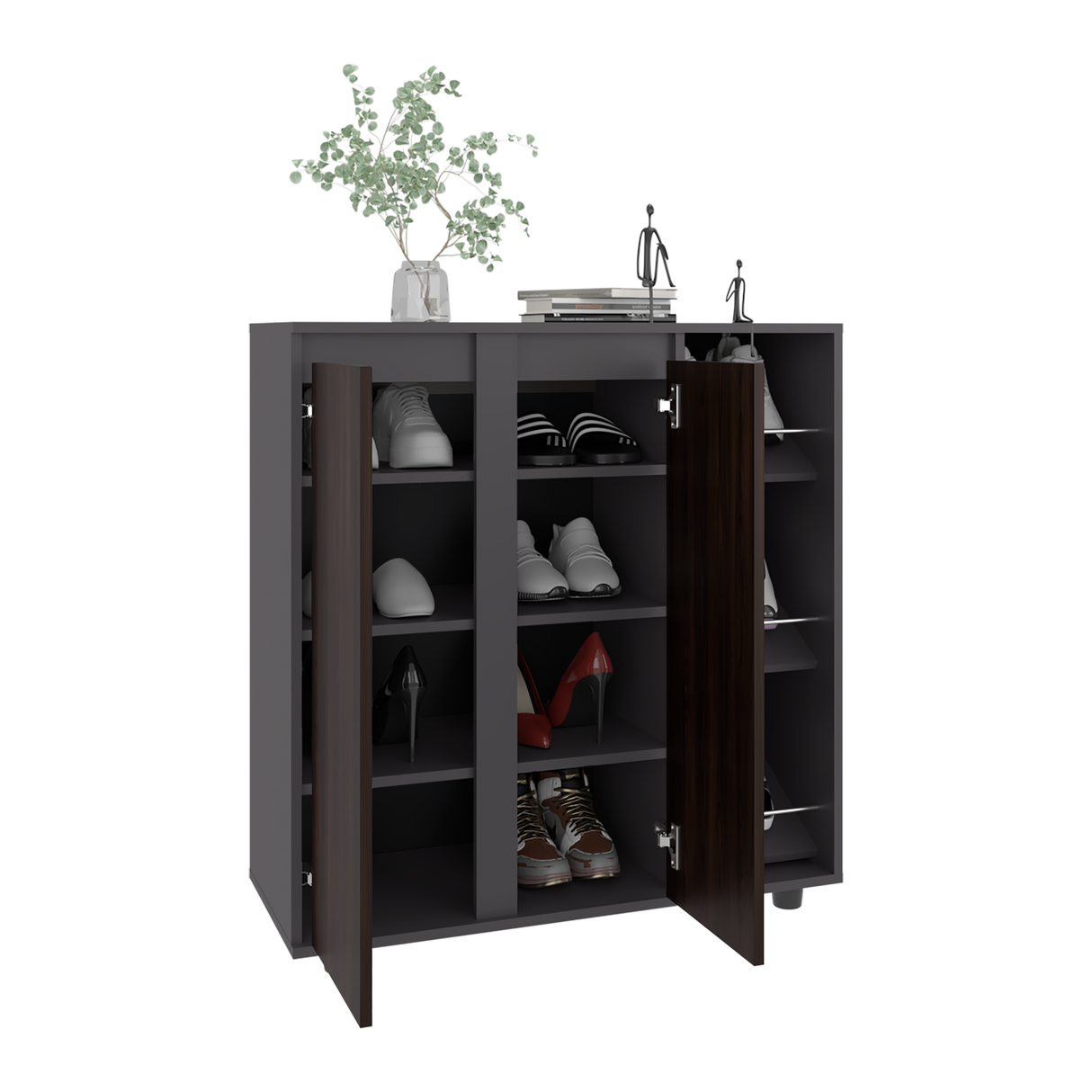 Zapatero Houck Plomo Y Nogal 86.5x91.5cm Vertical de Tres Niveles para Once Zapatos - ZAPATEROS | Bylmo