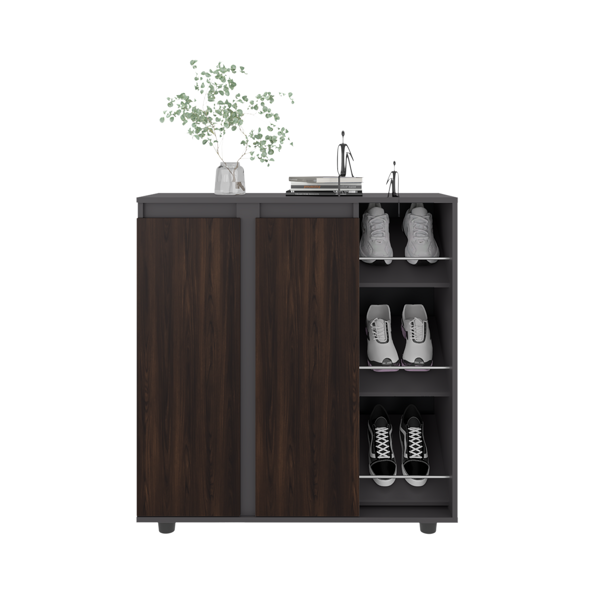 Zapatero Houck Plomo Y Nogal 86.5x91.5cm Vertical de Tres Niveles para Once Zapatos - ZAPATEROS | Bylmo