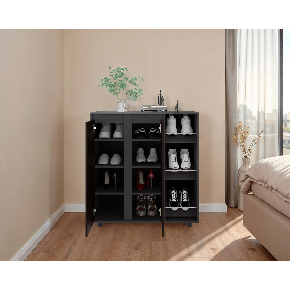 Zapatero Houck Plomo Y Nogal 86.5x91.5cm Vertical de Tres Niveles para Once Zapatos - ZAPATEROS | Bylmo