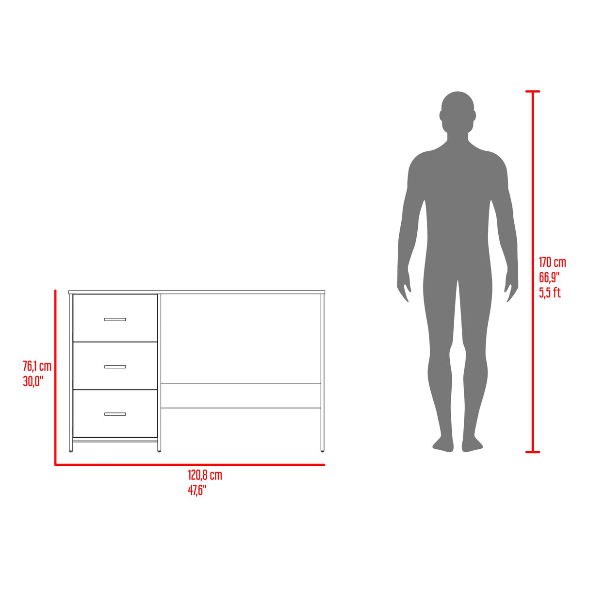Escritorio Eco Blanco 120.8x76.2cm con Tres Cajones y con Archivador - ESCRITORIOS | Bylmo