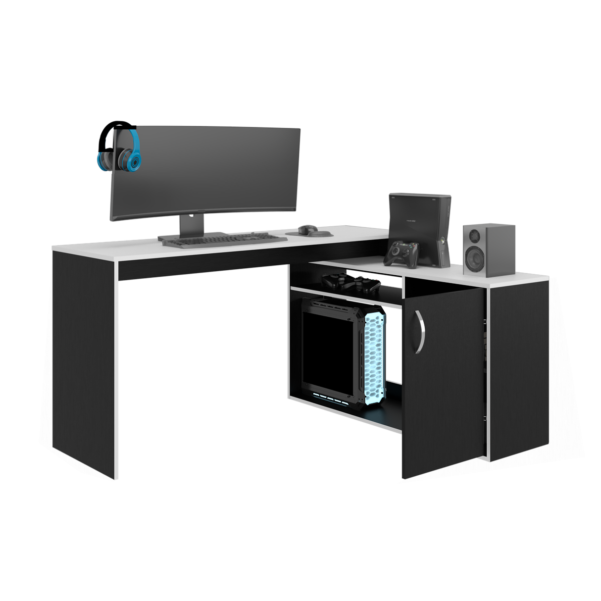 Escritorio Gamer Axis Wengue Y Blanco 150x77.1cm con Organizador de Libros - ESCRITORIOS | Bylmo