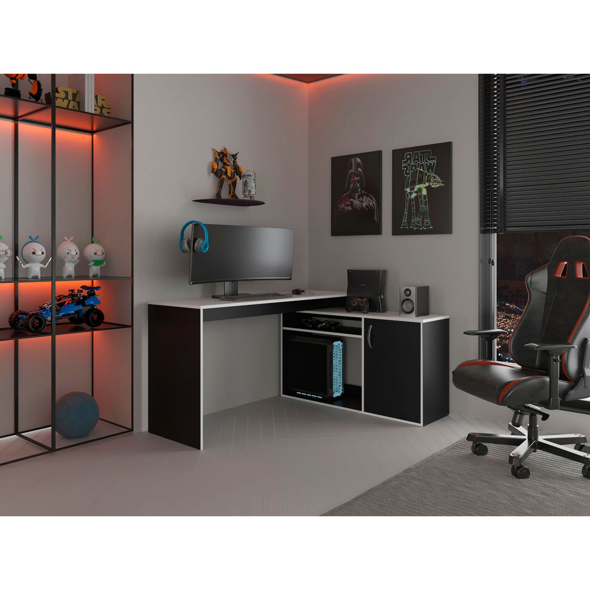 Escritorio Gamer Axis Wengue Y Blanco 150x77.1cm con Organizador de Libros - ESCRITORIOS | Bylmo