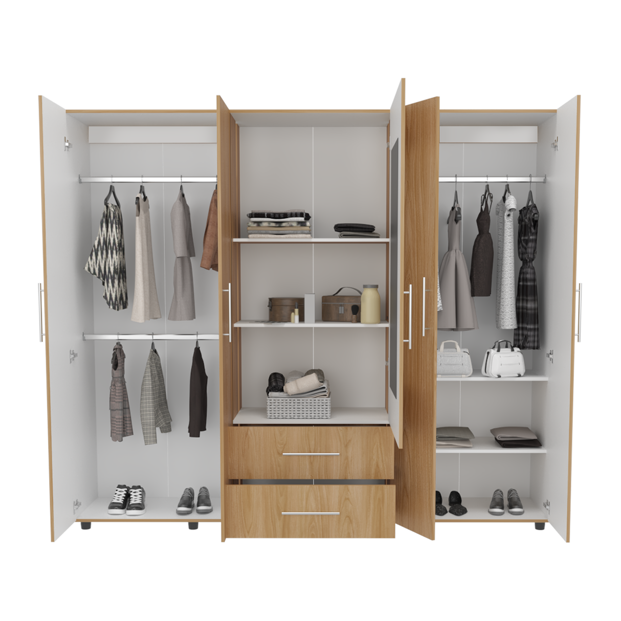 Closet Grayson Fresno Europeo 230x200cm con Dos Cajones con Cinco Puertas y con Espejo - CLOSETS | Bylmo