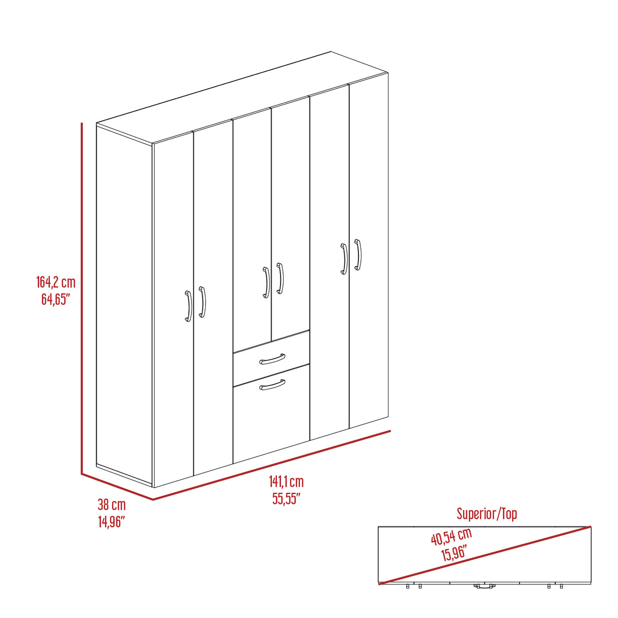 Combo Closet y Cómoda Mayer Fresno Europeo Y Blanco 141.1x164.2cm con Cuatro Cajones y con Cuatro Puertas - CLOSETS | Bylmo