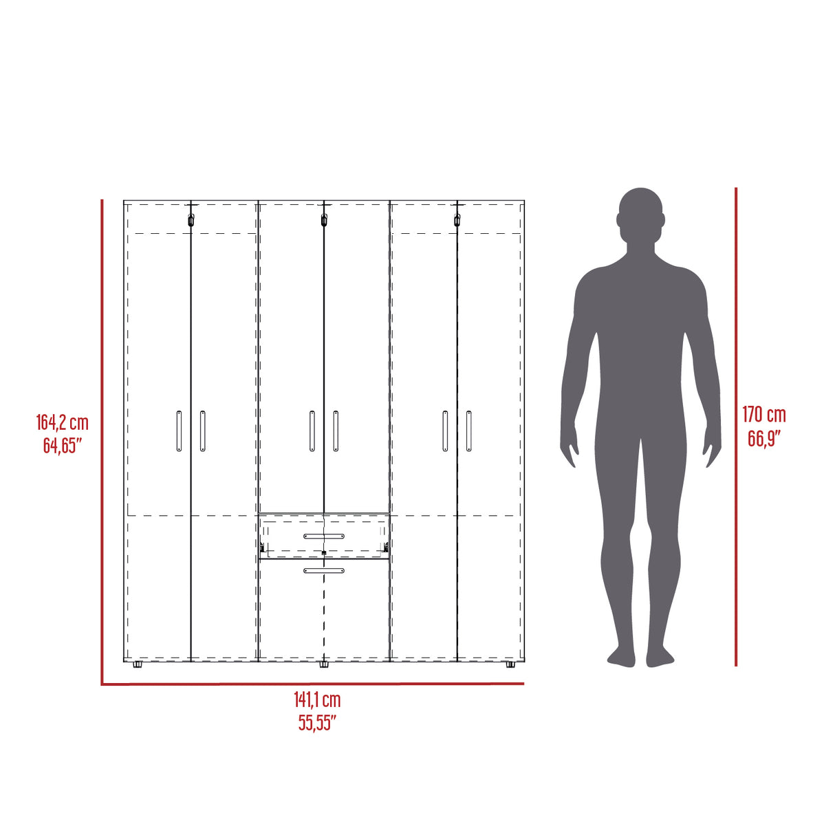Combo Closet y Cómoda Mayer Fresno Europeo Y Blanco 141.1x164.2cm con Cuatro Cajones y con Cuatro Puertas - CLOSETS | Bylmo